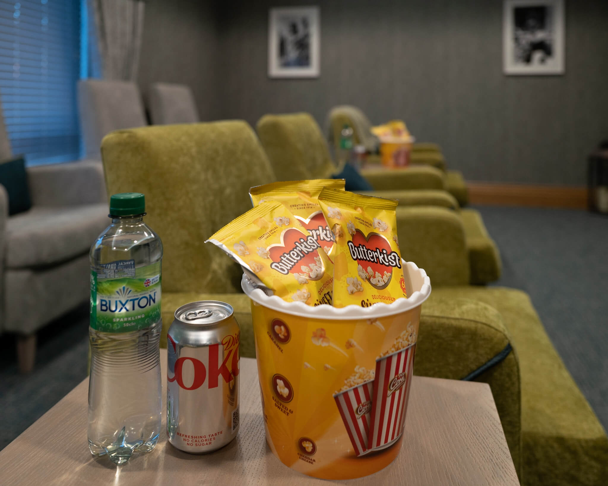 Popcorn and drinks in the cinema room