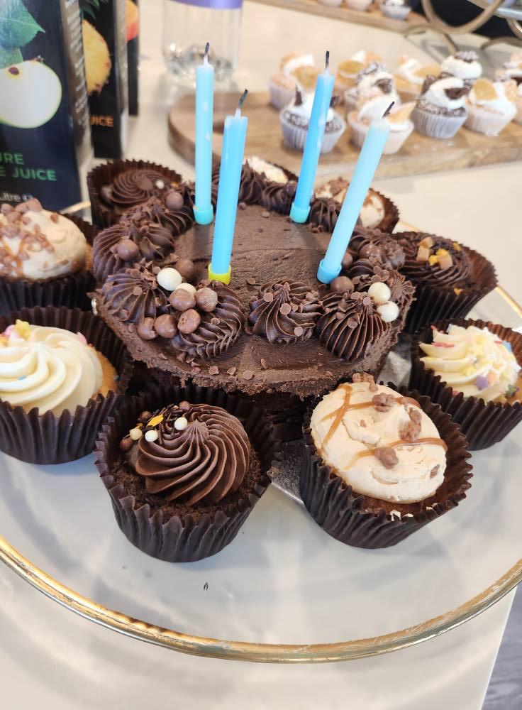 chocolate cake and cupcakes